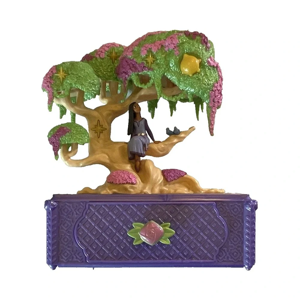 Purple & Green Tree Music Box w/ Girl Figurine, Battery Operated (AA)
